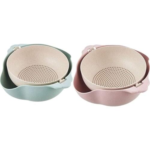 2 in 1 Kitchen Colander/Strainer Bowls,2 Pack Double Layerde Detachable Drain Basin/Basket,Fruits Cleaning