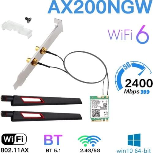 3000Mbps WiFi 6 Intel AX200NGW Desktop Kit Dual Band 2.4Ghz/5Ghz 802.11AX Bluetooth-compatible 5.1 WiFi M.2 Network Card Adapter