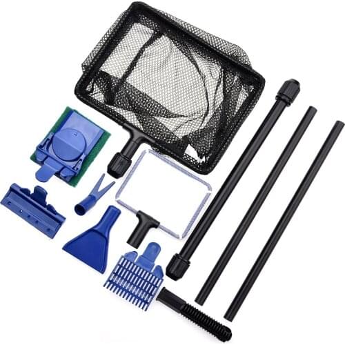 6 in 1 Aquarium Cleaning Tools Aquarium Tank Clean Set Fish Net Gravel Rake Algae Scraper Fork Sponge Brush Glass Cleaner