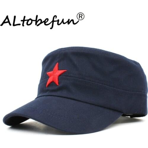 ALTOBEFUN Classic Vintage Men Women Military Hat Fashion Summer Autumn Brand Star Adjustable Flat Top Cap For Adult AD912