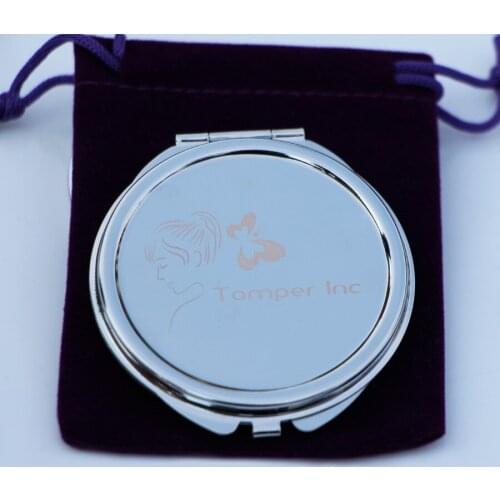 FREE Personalized Engraved Round compact mirror wedding favor gifts+ FREE Purple/Violet Velvet Pouch#18032