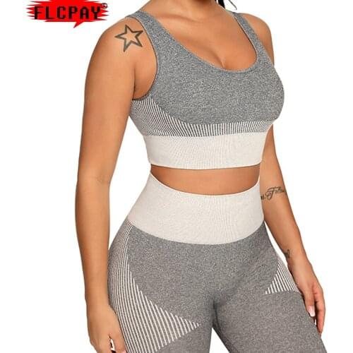 2Pcs Seamless Yoga Set Tracksuits Gym Fitness Clothing Women Sportswear Training Tights High Waist Leggings Top Sports Bra
