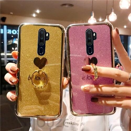 Love Glitter Case For OPPO A11X A9 2020 A5 2020 Silicone Finger Ring Cover For OPPO Realme 5 Pro C2 Luxury Phone Cases