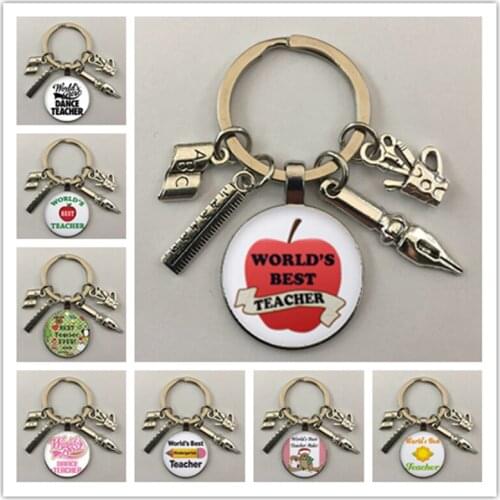 The best teacher keychain in the alphabet world, glass cabochon key ring, teachers day gift