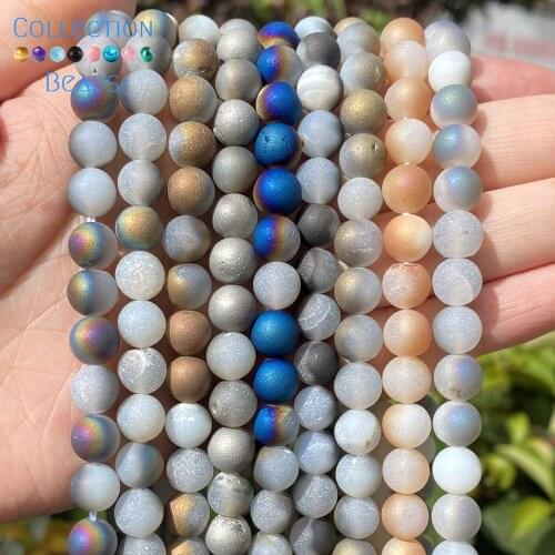 6/8/10mm Natural Stone Beads Colorful Druzy Agates Round Spacer Loose Beads For Jewelry Making DIY Bracelets Accessories 15