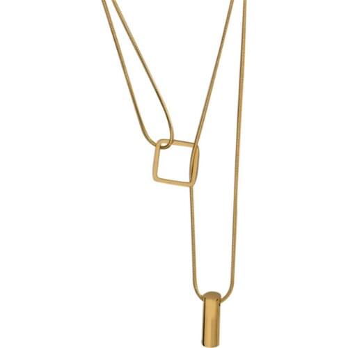 316L Stainless Steel Square Long Double Layer Sweater Chain Multi-Layered Titanium Steel Necklace No Fade