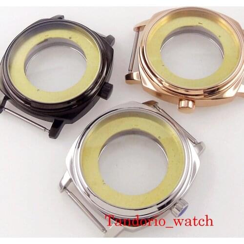 42mm Black Silver Rose Gold Plated Watch Case Fit 24 Jewels NH35 NH36 MIYOTA Automatic Movement Glass Back Wristwatch Parts