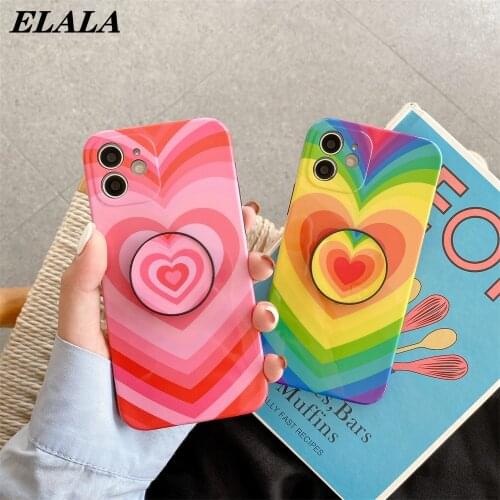 Love Heart Phone Case for iPhone 12 11 Pro Max XS XR Luxury Colorful Fundas Folding Bracket Gradient Shockproof Cute Back Cover