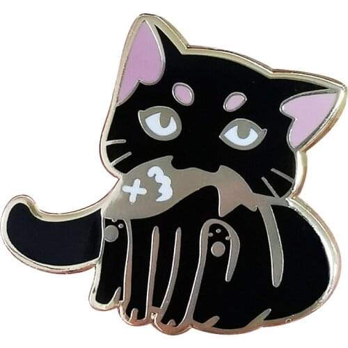 Black Cat Holding A Fish Badge Simple Fun, Keep Optimist, Keep Smiling