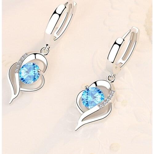 Devyes 925 Sterling Silver New Woman Fine Jewelry High Quality Blue Pink White Purple Crystal Zircon Fashion Earrings