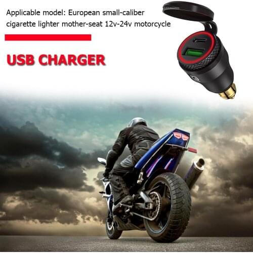 DIN Plug to Fast Chareg 3.0+PD USB Charger Adapter Personal Car w/ LED Light Easily Installation Elements for Motorcycle