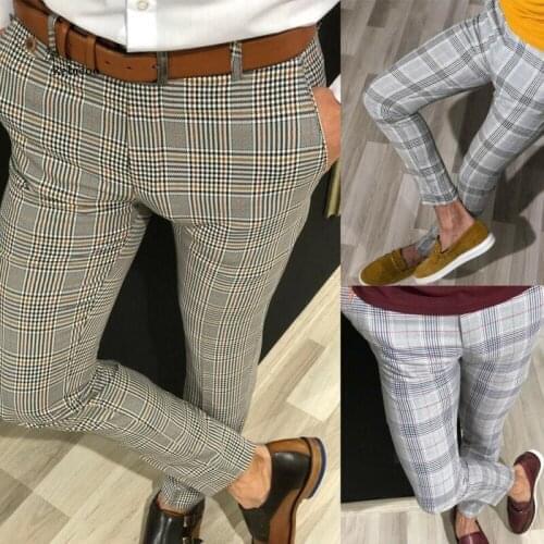 Men Office Business Formal Long Pants Male New Three Styles Checked Pattern Casual Pencil Pants Plus Size