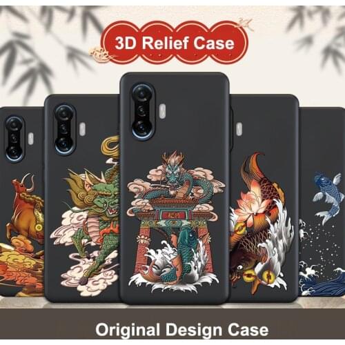 For Xiaomi Redmi K40 Pro Plus Mi 11 5G Case 3D Emboss Relief Carp Soft Matte Silicone Shockproof Cover Protect Lens Camera Funda