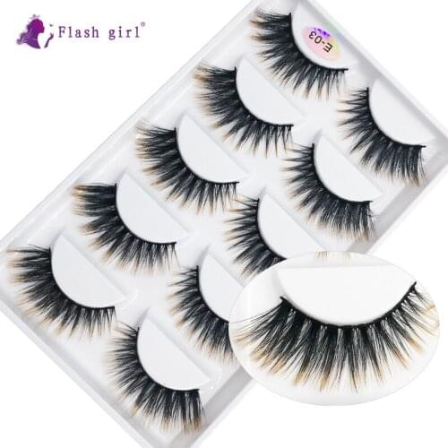 Flash girl long and thick E03 5 pairs colorful mink eyelashes 16 styles beautiful eyelashes