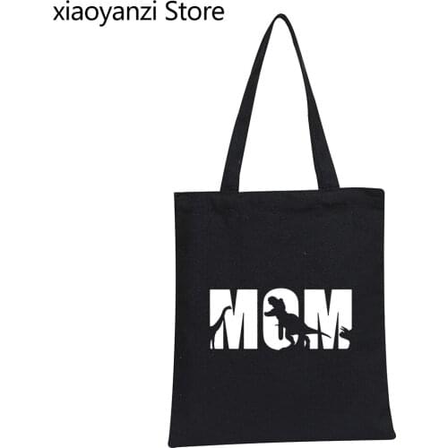 Mom Dinosaur Print Women Shoulder Canvas Bag Casual Funny Cute Fun Handbag For Lady Girl Eco Reusable Hipster Shopping Bags S380