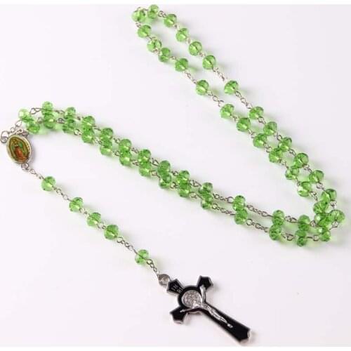 Catholic The Blessed Virgin Mary Goddess Porcelain green color Crystal Beads Saint God Jesus Crucifix Cross Locket 10pcs/lot