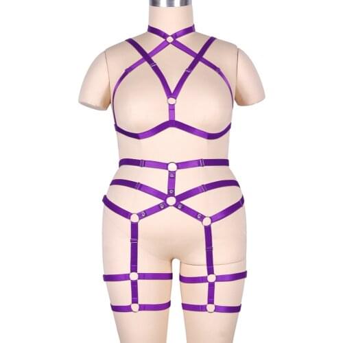 Goth Sexy Lingerie Set 2Pc Harness Belt Hollow Cage Bra Pole Dance Rave Exotic Apparel Underwear Women Plus Size Costume Garters