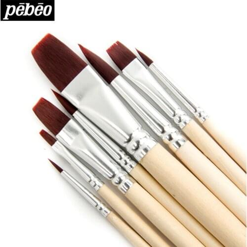 Pebeo Brown Nylon Brush 8 Set Solid Watercolor Gouache Acrylic Paint Brush Pen