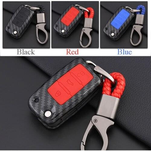 ABS Carbon Fiber Shell+Silicone Cover Remote Key Holder Fob Case&KeyChain For VW Series A Type