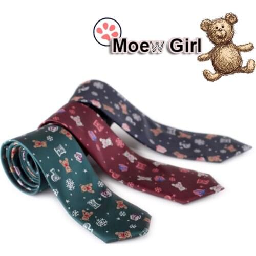 Cute Girls Womens Japanese Uniform JK Neck Tie Snow and Teddy Bears Pattern Lolita Tie Preppy Style