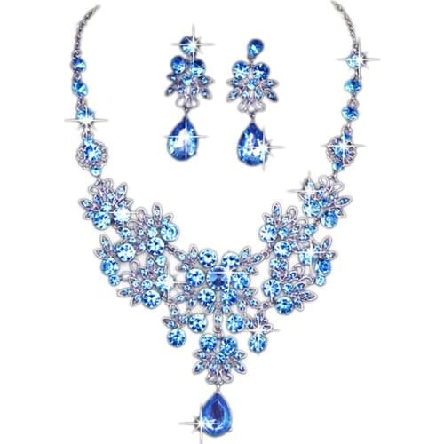 Fashion Jewelry Necklace Women Necklace In Bulk Prom Wedding Bridal Jewelry Crystal Rhinestone Necklace Earring Sets 2021