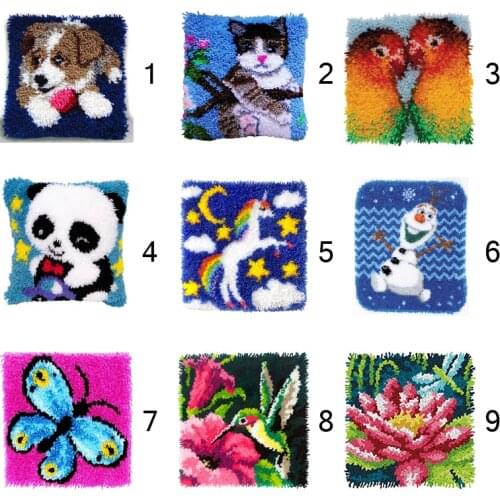 Animal Latch Hook Pillow Sets Forest Style Cushion Embroidered Crafts Latch Hook Rug Kits DIY For Punk Stripes Needlework