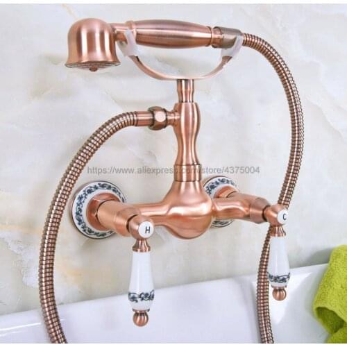 Bathroom Bath Wall Mounted Hand Held Antique Red Copper Shower Head Kit Shower Faucet Sets Nna305