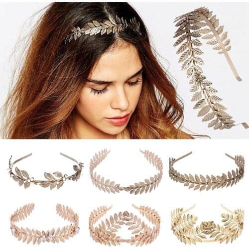 Bridal Forehead Hairband Crowns Gold Color Headband Metal Hollow Leaf Design Hair Hoop Wedding Party Hair Accessories Women
