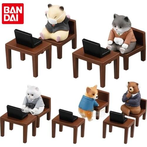 Bandai Genuine Gacha Telecommuting Earnest Work Animal Series Hamster Cat Dog Bear Anime Action Figure Toys Gifts for Kids