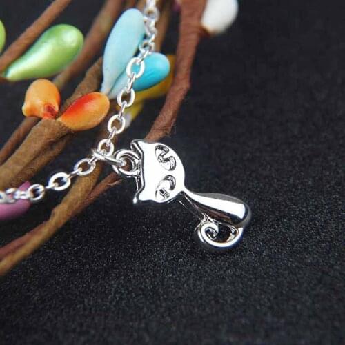 Cute Simple Design Cat Animal Pendant Necklace Fashion Girl Party Silver Color Clavicle Chain Creative Womens Jewelry Gift