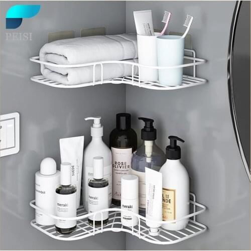 PEISI Bathroom Shelf Corner Frame Shower Shelf Wrought Iron Shampoo Storage Holder Punch-free Kitchen Bathroom Accessories Set