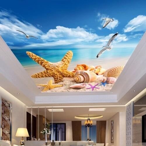 Custom 3D Photo Wallpaper Fresco Living Room Bedroom Ceiling Mural Beach Starfish Seabird Wall Papers Home Decor Papel De Parede