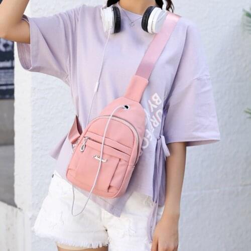 Casual All-match Ladies Chest Bag Small Backpack Nylon Waterproof Bag Fashion Sport Female Messenger Bag With Headphone Plug New
