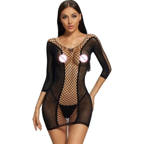 See Through Catsuit Sex Fashion Skirt Short Sexy Lingerie Mesh Transparent Fishnet Bodysuit Erotic Underwear Women Bodycon Dress