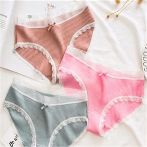 Threaded female lace underwear briefs comfortable breathable bowknot plus-size ms 2019 020
