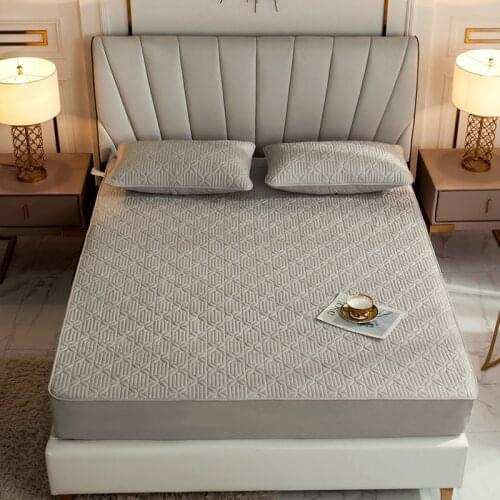 Anti-mite Quilted Mattress Cover Solid Color King Queen Size Quilted Bed Fitted Sheet Thicken Soft Bed Protector Pad Cover