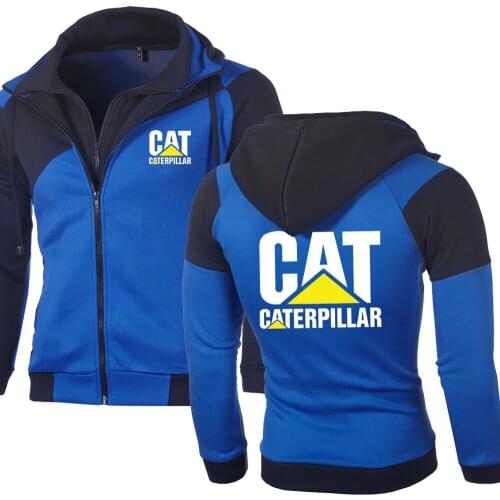 New Spring Autumn Mens CAT Logo Hoodies Fashion Double Zipper Patchwork Long Sleeve Jacket Hip Hop Harajuku Clothing