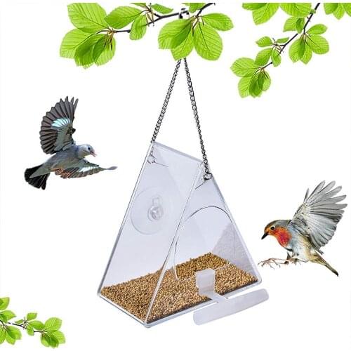 Triangular Pet Feeder Suction Cup Mounted Food Container Transparent Acrylic Pet Tray