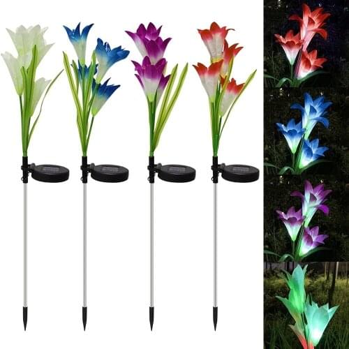 RGB Color Lily Outdoor LED Solar Light Garden Flower Waterproof Decorative Lamp Solar Power Yard Lawn Porch Street Light Lamps