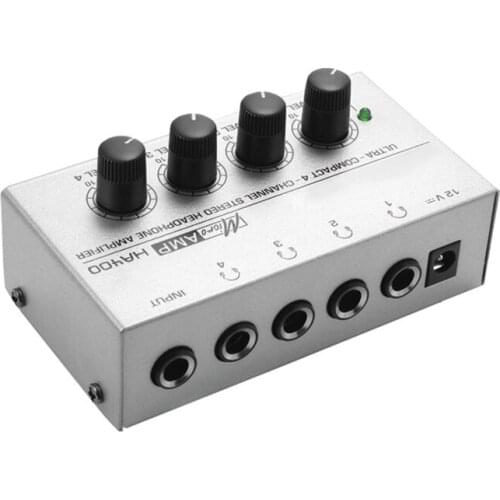 Ultra-Compact 4 Channels Mini o Stereo Headphone Amplifier With Power Adapter Black/Silver Ha400 Eu Plug,Us Plug, Uk Plug