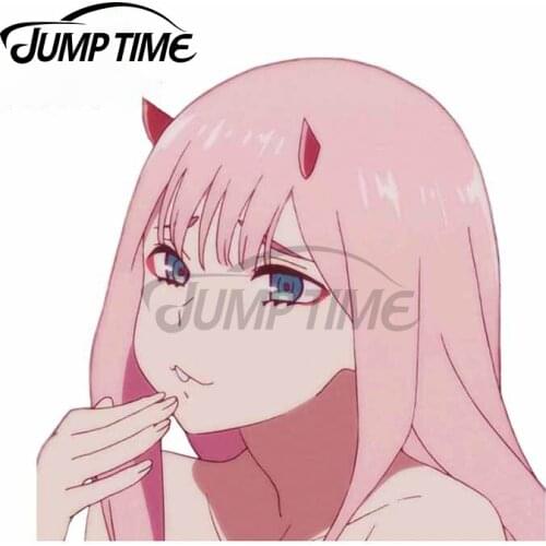 Jump Time 13 x12.5cm Zero Two Cute Girl with Devil Horns Car Stickers Personality Cartoon Decal Refrigerator Motorcycle RV Decor