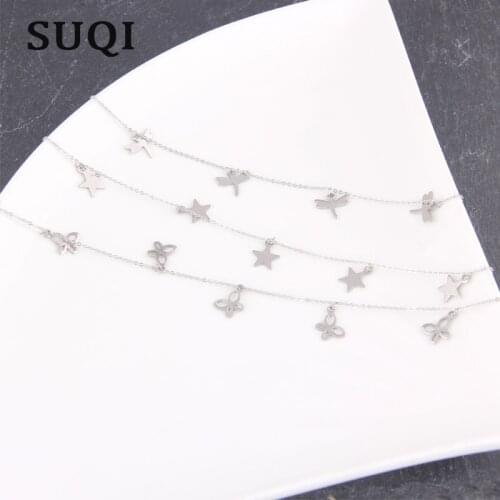 SUQIfashion stars Butterfly Stainless steel Bracelets&Bangles For Women Girls Silver color Bracelets Statement Jewelry Wholesale