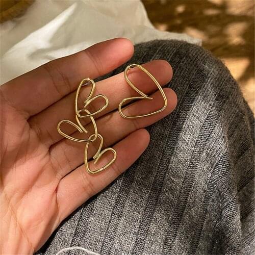 Simple Asymmetric Heart String Stud Earrings Hollow Peach Heart Hanging Dangle Love Earrings Geometric Women Girl Ear Jewelry