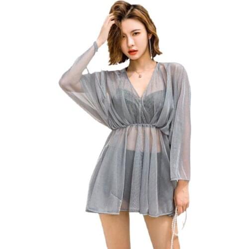 Three-piece Swimsuit Women 2021 New Fairy Elegant Sexy Push Up Swimwear Ruffle Bandage Slim Bathing Suit Bikinis Feminina LR1207