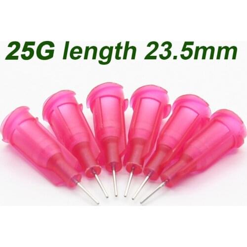 100Pc 25G length 23.5mm Precision passivated S.S. Dispense Tip with PP Safetylok hub, 0.5" Tubing Length glue dispenser needles