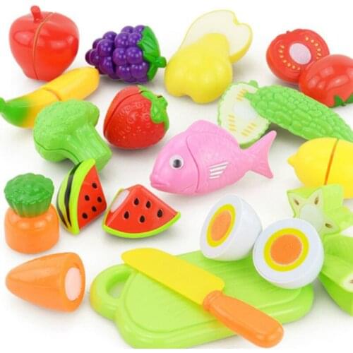 16Pcs/set Kitchen Food Fruit Vegetable Cutting Toys PVC Kids Pretend Play Children Educational Kitchen Toys Cook Cosplay ZW02