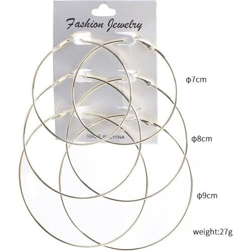 3Pairs/set Womens Plain Large Round Hoops Earrings Party Simple Circle Daily Wearing Jewery Accessories Gifts For Girl