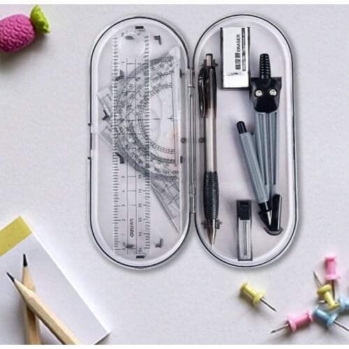 8Pcs/Set Student Geometry Protractor Ruler Drawing Suit School Compasses Set Math Eraser For Students Office Supplies