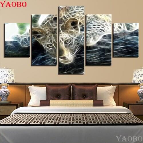 2019 New diamond Painting Animal Leopard mosaic diamond Pictures full square round diamond embroidery sale 5 Pieces home Decor