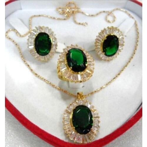 Free Shipping fine 10*14mm green zircon earring pendant ring #7,8,9